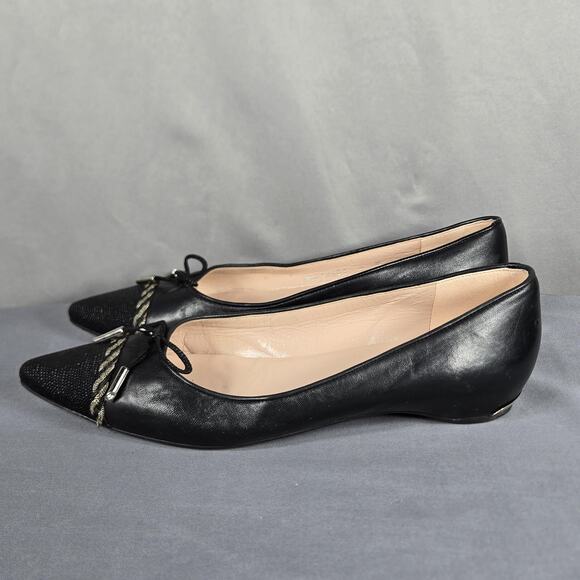 Stuart Weitzman Pointed Toe Flats Womens 9 Black Leather Rope Detail Shoes - Picture 3 of 12